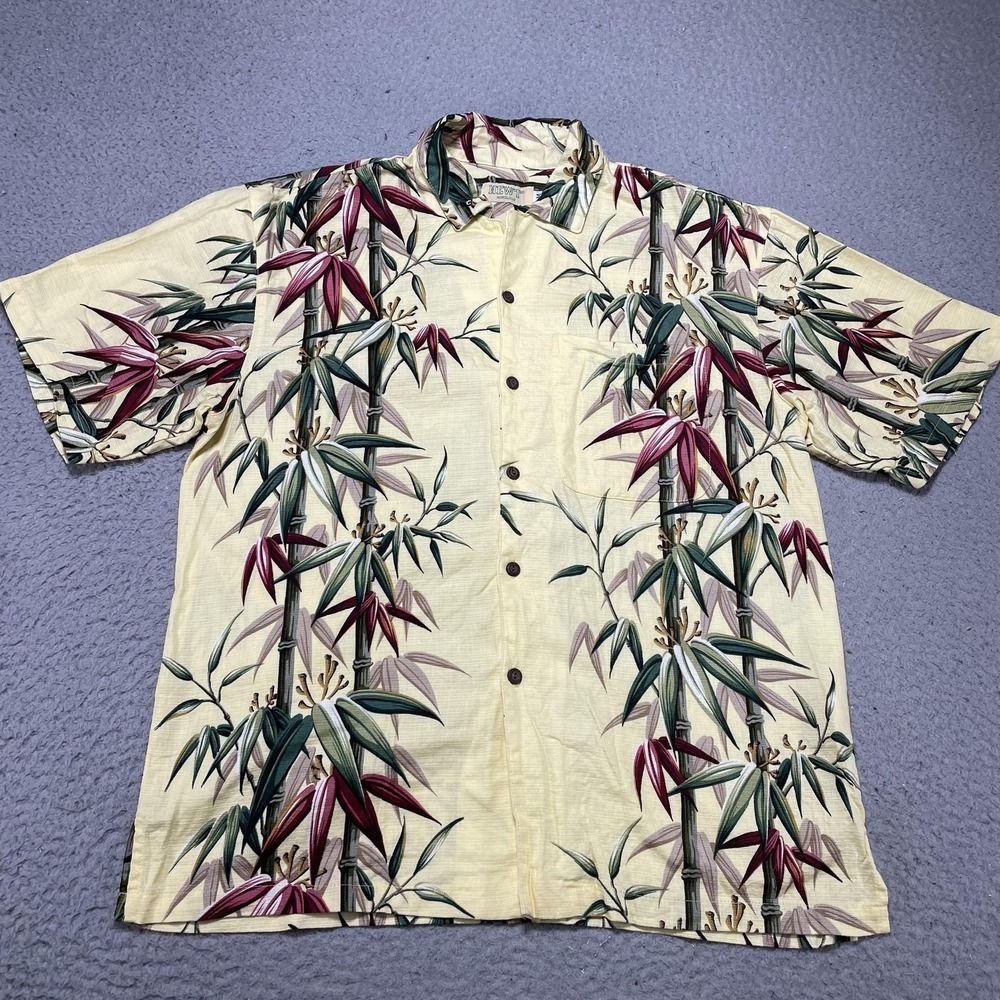 NEWT Honolulu Shirt Mens Medium‎ Yellow Bamboo Hawaiian Aloha Made USA Cotton